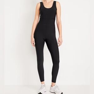 Old Navy PowerSoft Open-Back 7/8 Bodysuit - Athleisure Yoga Workout Black Outfit